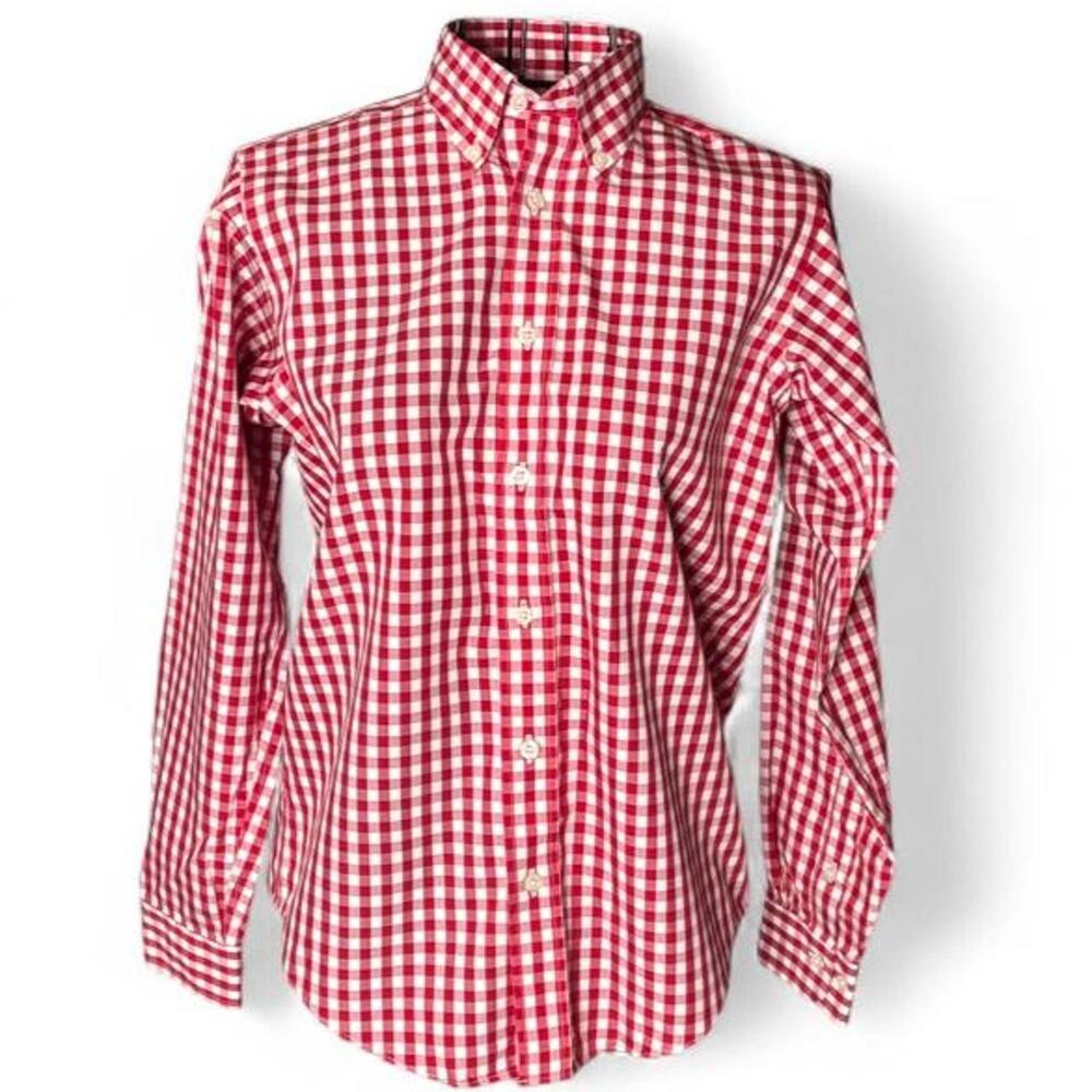 Brooks Brothers Red White Gingham Non-Iron Button Down Shirt Medium